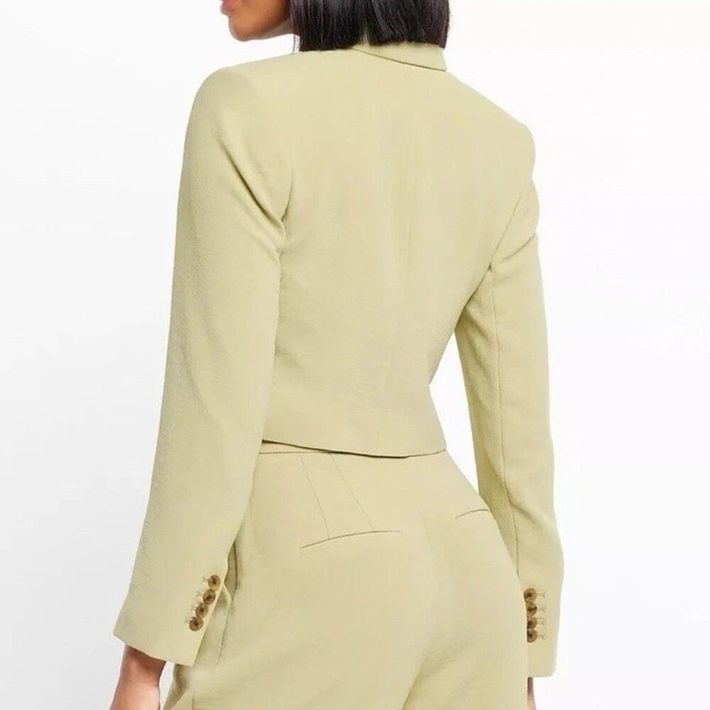 EXPRESS WOMEN'S $138 PEAK LAPEL ONE BUTTON CROPPED GREEN BLAZER XXS 2XS NWT 🦋🌸 - Picture 3 of 3